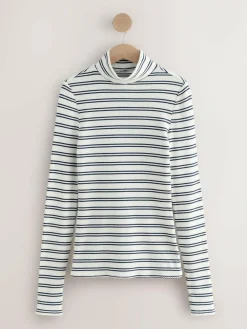 Hot Next Thermal Maximum Warmth Cosy Ribbed Roll Neck Top Navy/Cream Stripe