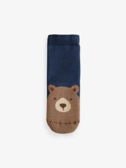 Next Navy/Ecru Bear Cosy Terry Cotton Rich Socks 5 Pack^BOY Socks & Tights|Socks & Tights