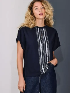 Next Short Sleeve Keyhole Crew Neck Top^Women Blouses & Shirts