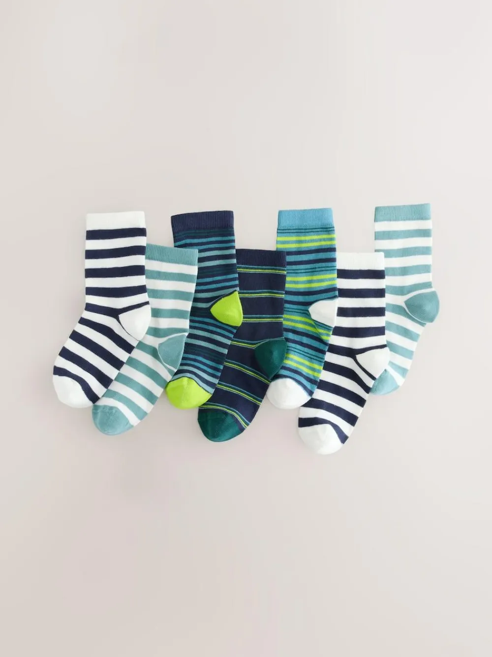 Next Navy/Green Stripes Cotton Rich Socks 7 Pack^BOY Socks