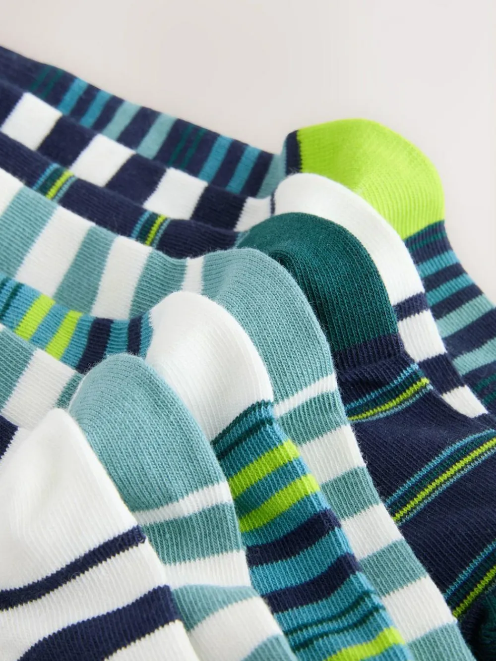 Next Navy/Green Stripes Cotton Rich Socks 7 Pack^BOY Socks