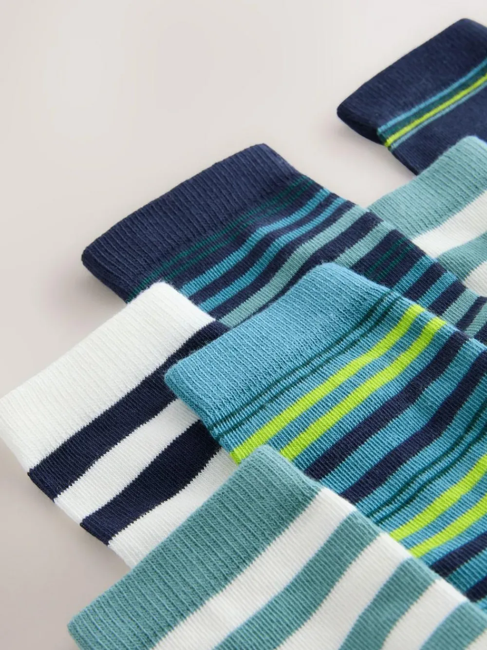 Next Navy/Green Stripes Cotton Rich Socks 7 Pack^BOY Socks