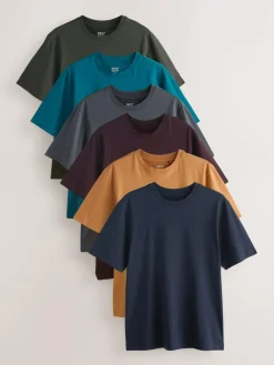 Clearance Next Navy/Green/Burgundy Red/Yellow/Slate/Blue Regular Fit Essential Cotton T-Shirts 6 Pack