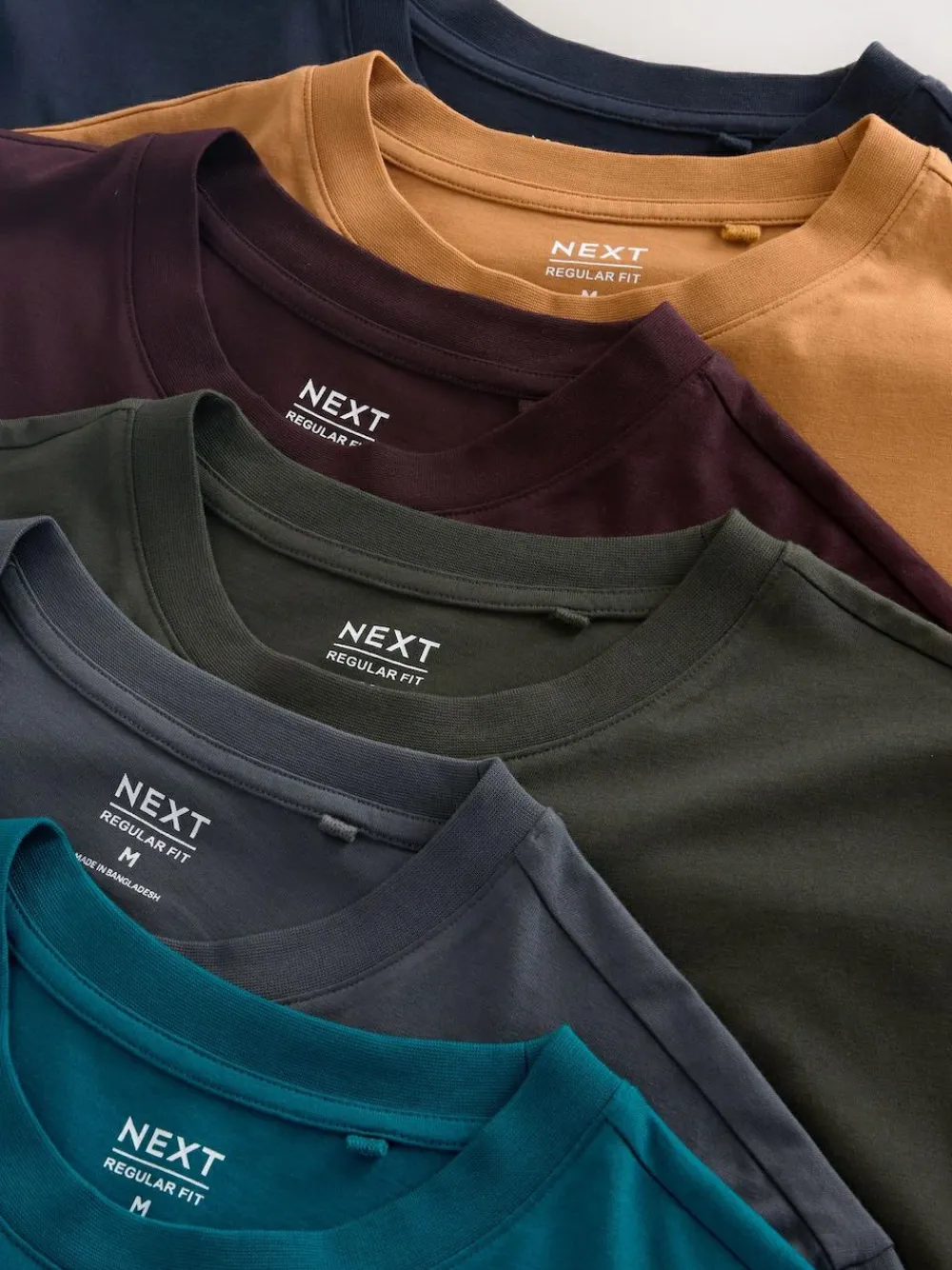 Clearance Next Navy/Green/Burgundy Red/Yellow/Slate/Blue Regular Fit Essential Cotton T-Shirts 6 Pack