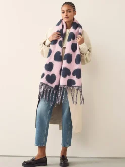 Next Navy/Pink Heart Print Heavyweight Blanket Scarf