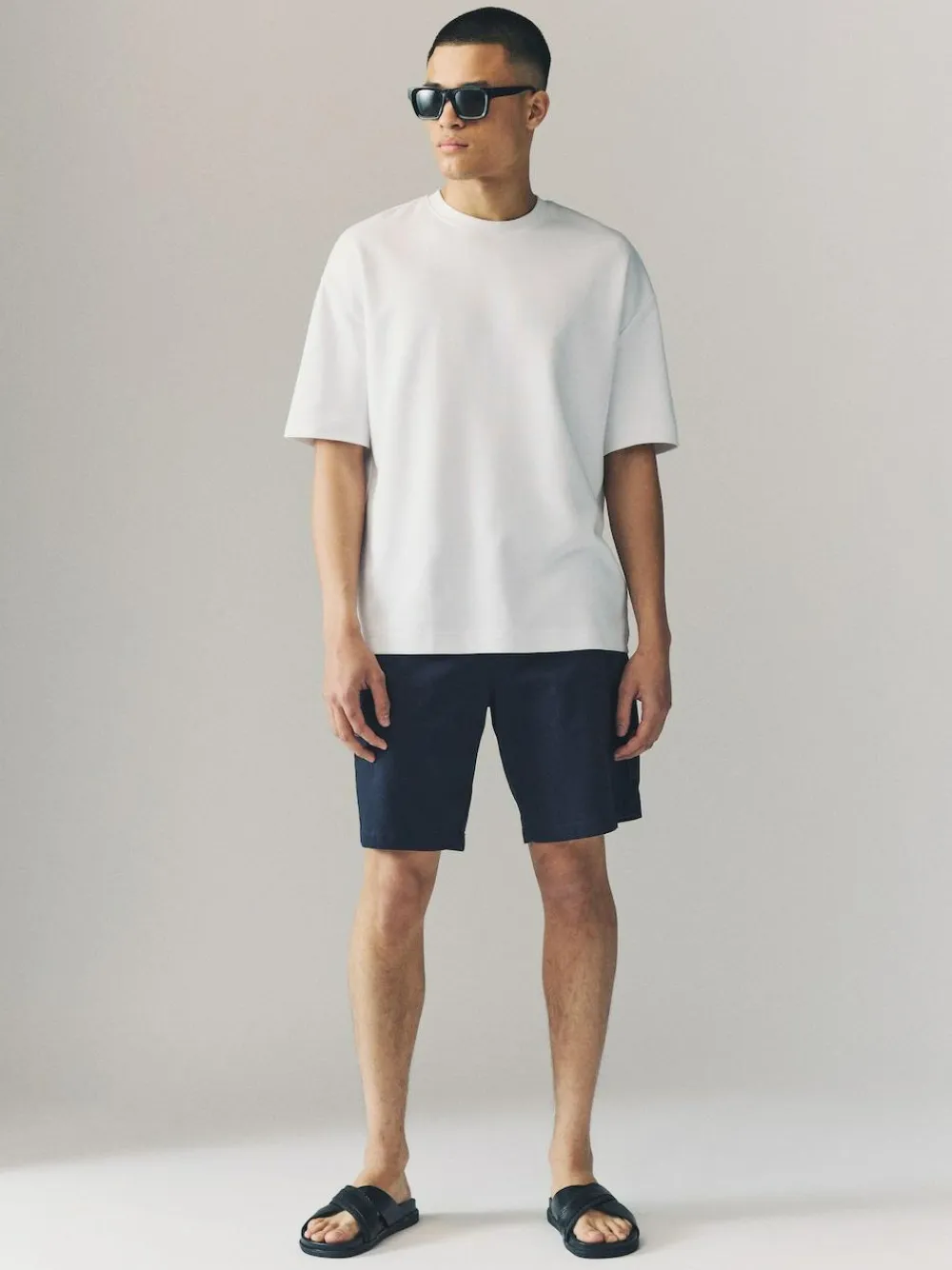 Clearance Next Loose Fit Stretch Chino Shorts 2 Pack Navy/Stone