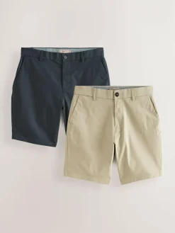 Outlet Next Slim Fit Stretch Chino Shorts 2 Pack Navy/Stone