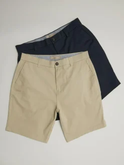 Outlet Next Slim Fit Stretch Chino Shorts 2 Pack Navy/Stone