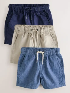Next Navy/Stone/Chambray Blue Pull On Shorts 3 Pack (3mths-7yrs)^BOY Shorts|Multipacks
