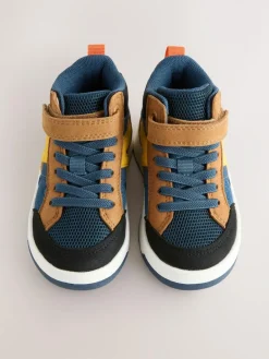 Next Touch Fastening Elastic Lace Hi Top Trainers Navy/Tan Colourblock