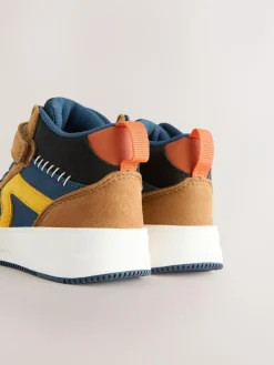 Next Touch Fastening Elastic Lace Hi Top Trainers Navy/Tan Colourblock