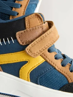 Next Touch Fastening Elastic Lace Hi Top Trainers Navy/Tan Colourblock