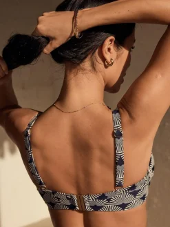 Best Next Navy/White Fan Print Shaping Padded Wired Bikini Top