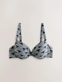 Best Next Navy/White Fan Print Shaping Padded Wired Bikini Top