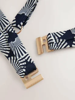 Best Next Navy/White Fan Print Shaping Padded Wired Bikini Top