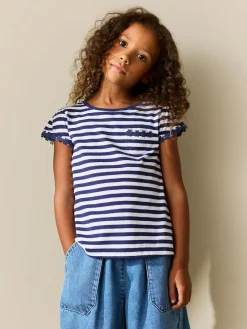 New Next Daisy Pocket T-Shirt (1.5-16yrs) Navy/White Stripe