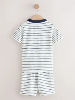 Next Navy/White Stripe Zip Neck Short Sleeve Polo Shirt And Shorts Set (3mths-7yrs)^BOY Shorts|Shorts