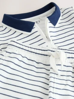 Next Navy/White Stripe Zip Neck Short Sleeve Polo Shirt And Shorts Set (3mths-7yrs)^BOY Shorts|Shorts