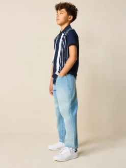 Clearance Next Navy/White Vertical Stripe Short Sleeve Jersey Shirt (3-16yrs)