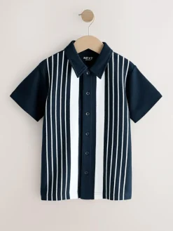 Clearance Next Navy/White Vertical Stripe Short Sleeve Jersey Shirt (3-16yrs)