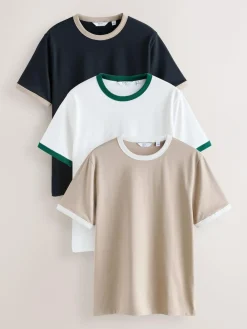 Next Navy/White/Neutral Stone 3 Pack Slim Fit Ringer T-Shirt^ Tops & T-Shirts