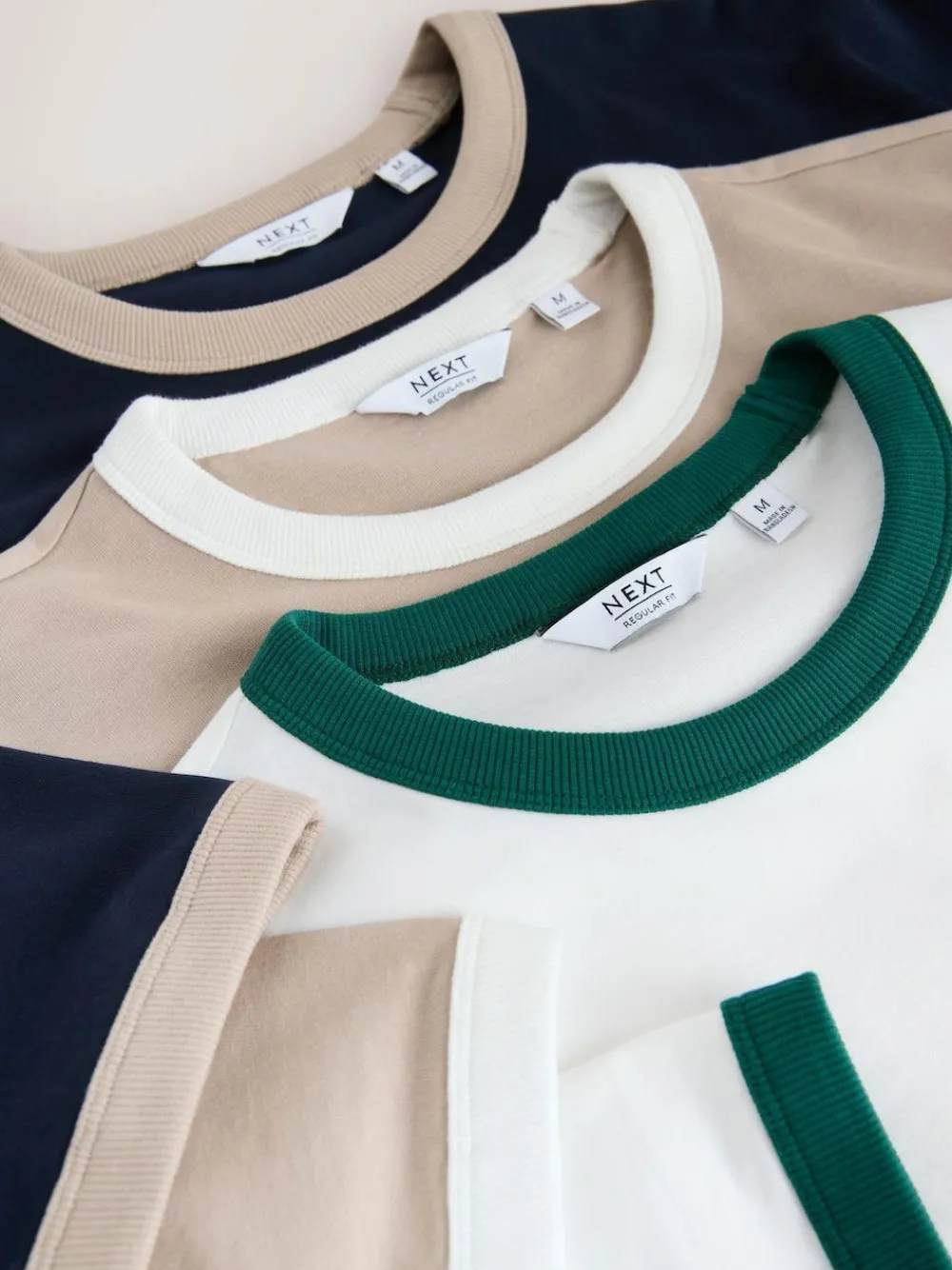 Next Navy/White/Neutral Stone 3 Pack Slim Fit Ringer T-Shirt^ Tops & T-Shirts