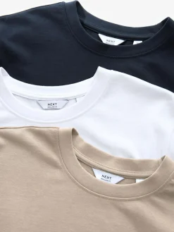 Next Navy/White/Stone Regular Fit Heavyweight T-Shirts 3 Pack^ Nightwear|Tops & T-Shirts