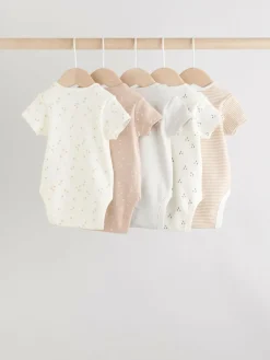 Sale Next Neutral 100% Cotton Short Sleeve Baby Bodysuits 5 Pack