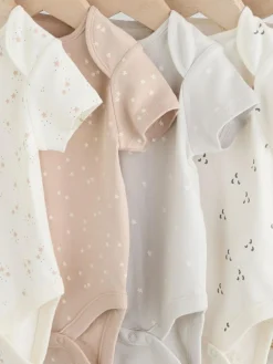 Sale Next Neutral 100% Cotton Short Sleeve Baby Bodysuits 5 Pack