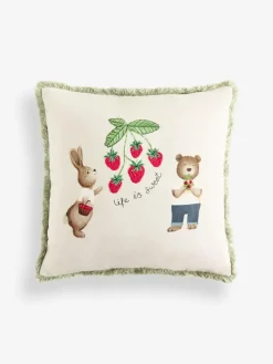 Outlet Next Neutral 43 X 43cm Bertie Bear And Rosie Rabbit Fringe Cushion
