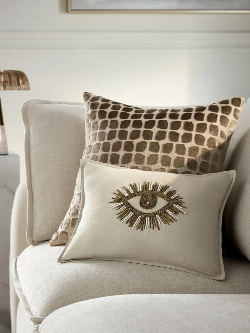 New Next Neutral 30 X 40cm Embellished Chic Eye Cushion
