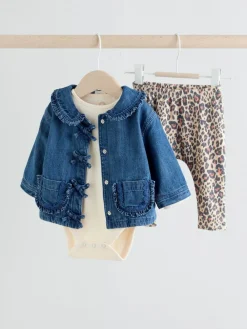 Next Neutral Animal Baby Denim Jacket, Top and Leggings Set 3 Piece (0mths-2yrs)^ Sets & Co-Ords|Sets & Co-Ords