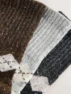 Outlet Next Neutral Argyle Thermal Wool Blend Ankle Socks 3 Pack With Silk