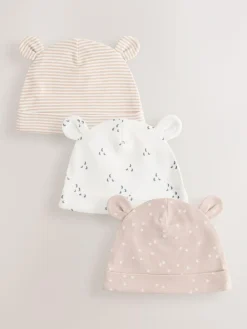 Hot Next Neutral Baby 100% Cotton Beanie Hats 3 Pack (0-12mths)