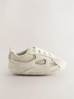 New Next Baby Elastic Lace Slip-Ons Trainers (0-2mths) Neutral