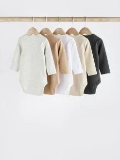 Next Neutral Baby Essential Long Sleeve Bodysuits 5 Pack^BOY Baby Girls|Unisex