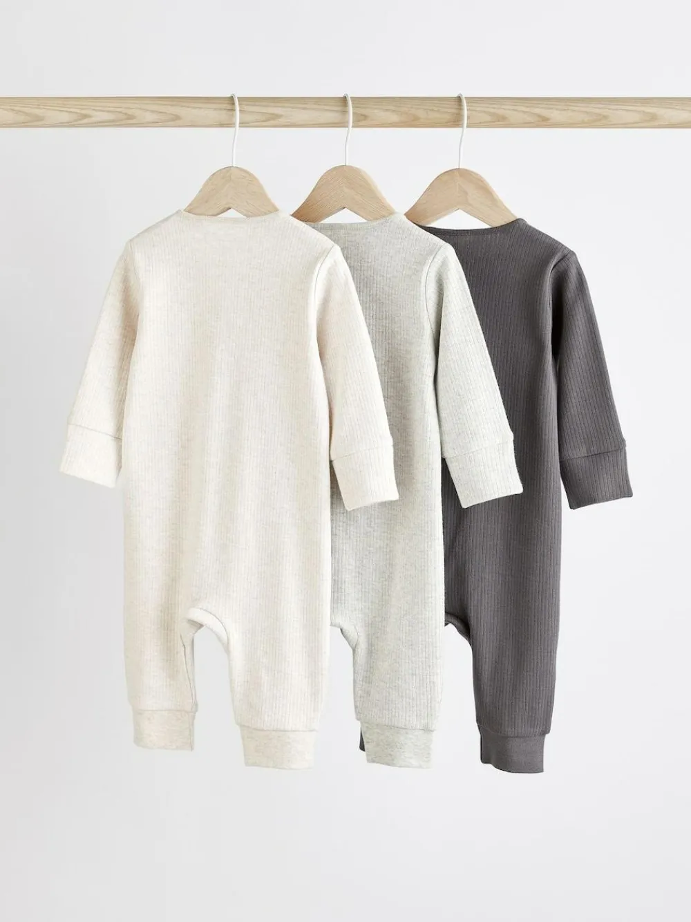 Next Neutral Baby Footless 2 Way Zip 100% Cotton Sleepsuits 3 Pack (0mths-3yrs)^BOY Nightwear|Baby Girls