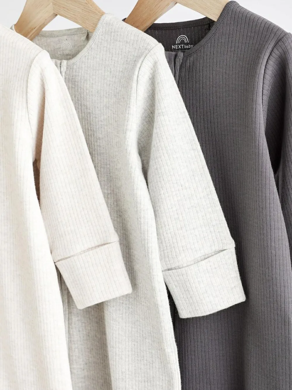 Next Neutral Baby Footless 2 Way Zip 100% Cotton Sleepsuits 3 Pack (0mths-3yrs)^BOY Nightwear|Baby Girls