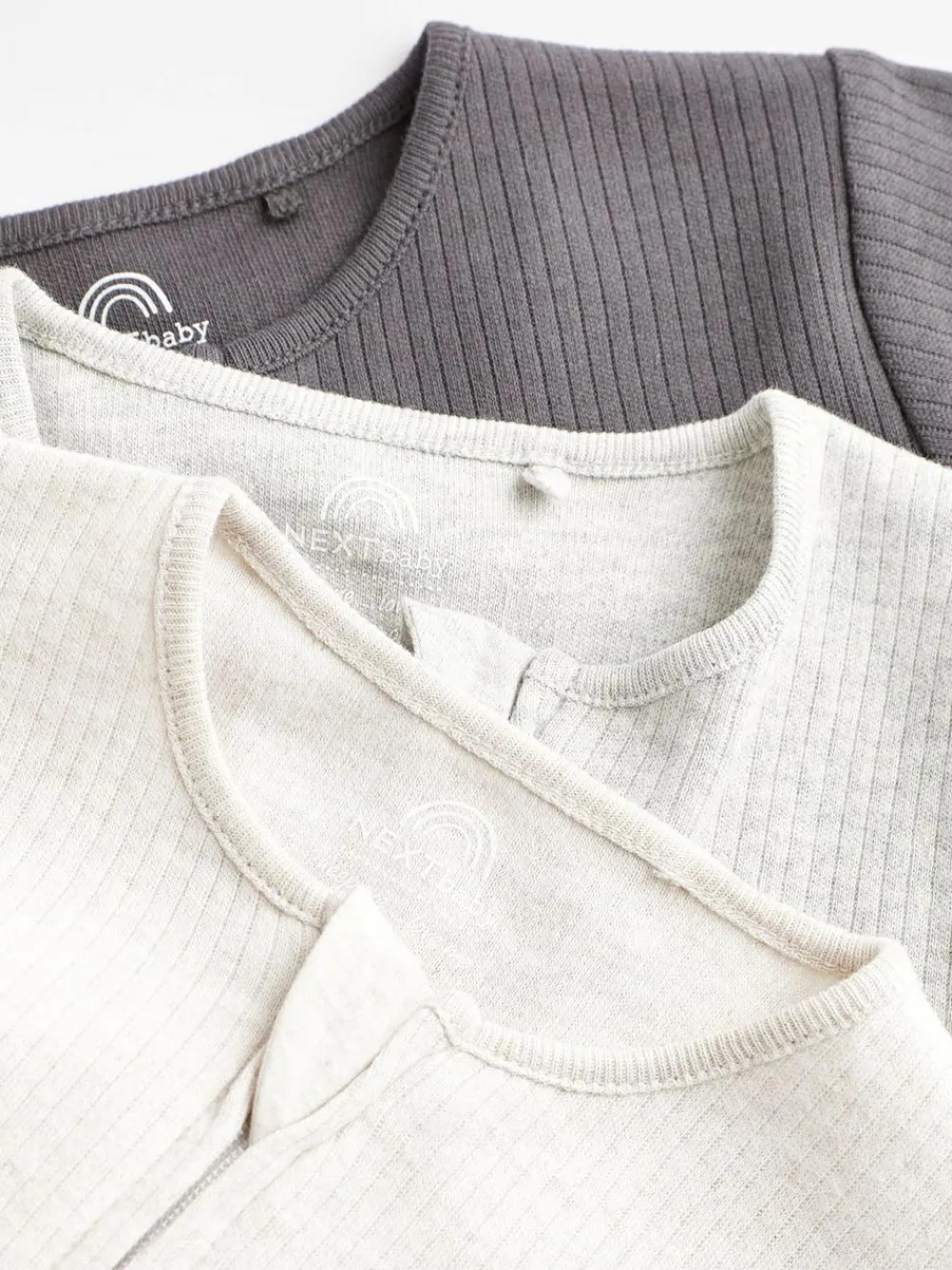 Next Neutral Baby Footless 2 Way Zip 100% Cotton Sleepsuits 3 Pack (0mths-3yrs)^BOY Nightwear|Baby Girls