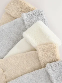 Next Neutral Baby Roll Top Towelling Socks 5 Pack (0mths-2yrs)^BOY Unisex|Socks