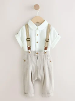 Next Neutral Baby Shirt Trousers and Braces Set 3 Piece (0mths-2yrs)^BOY Shirts|Pants & Chinos