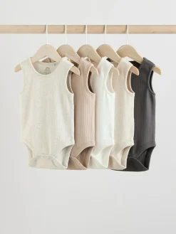 Next Neutral Baby Vest Bodysuits 5 Pack^BOY Unisex|Bodysuits & Vests