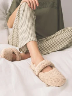 Outlet Next Neutral Borg Ballet Slippers