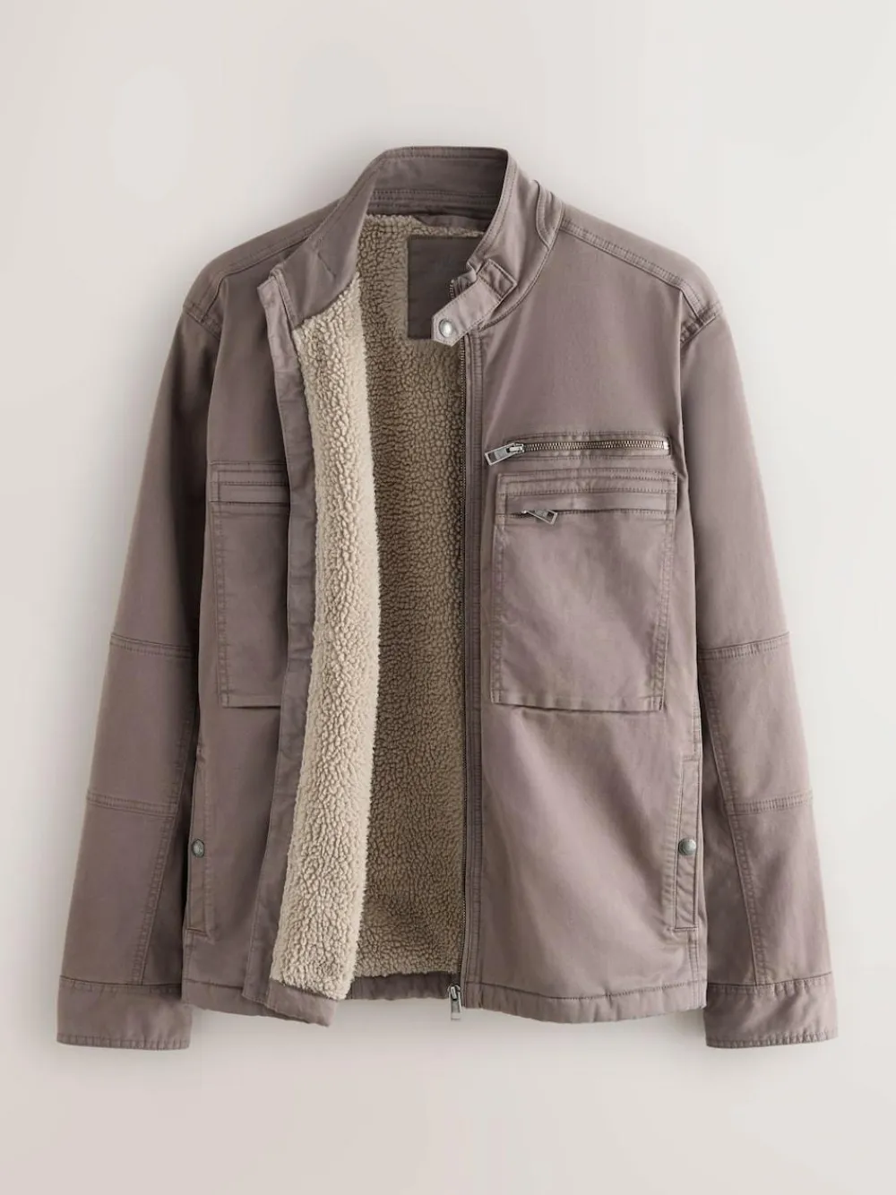 Sale Next Borg Lined Zip Through Funnel Jacket Neutral