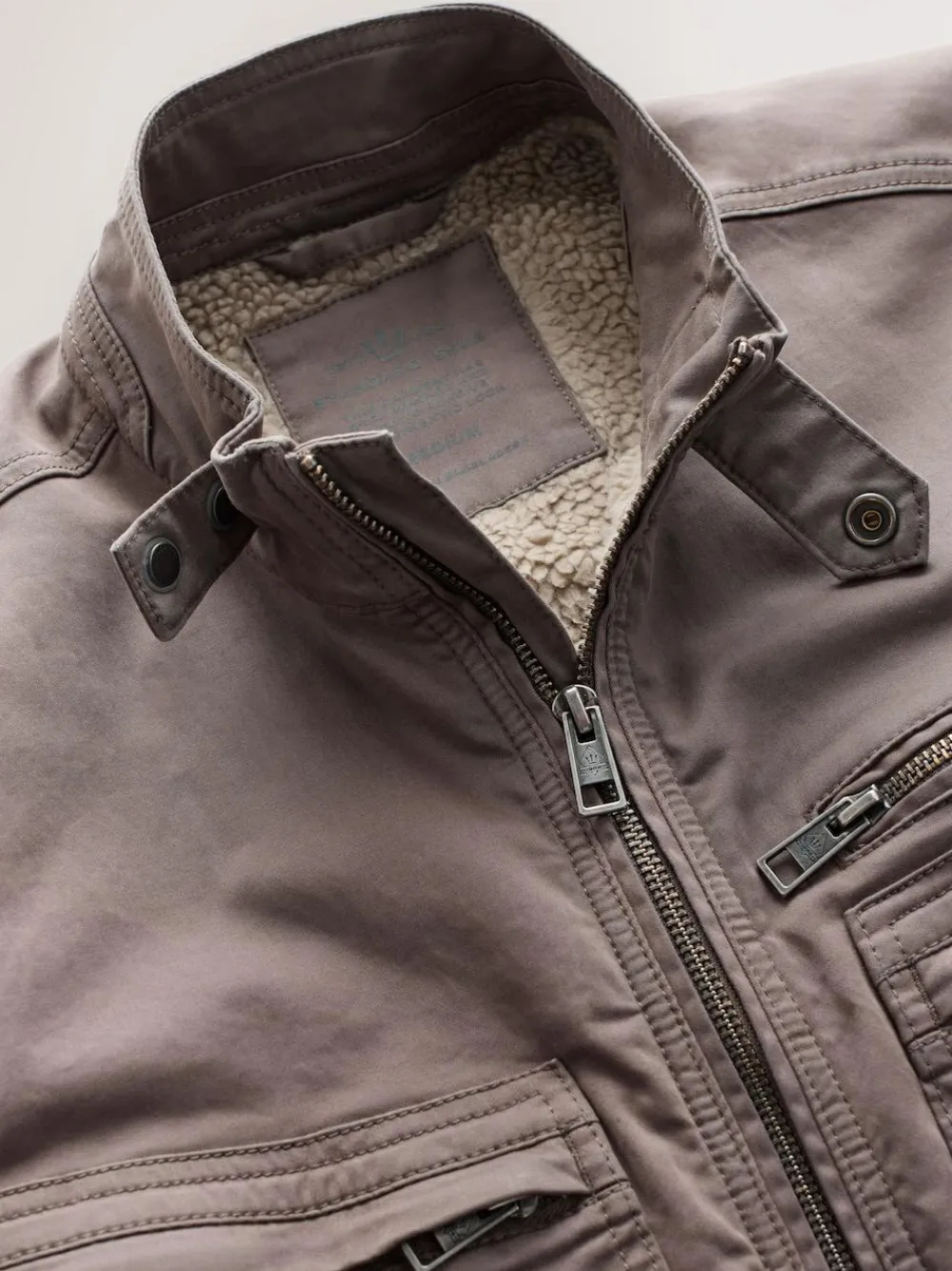 Sale Next Borg Lined Zip Through Funnel Jacket Neutral