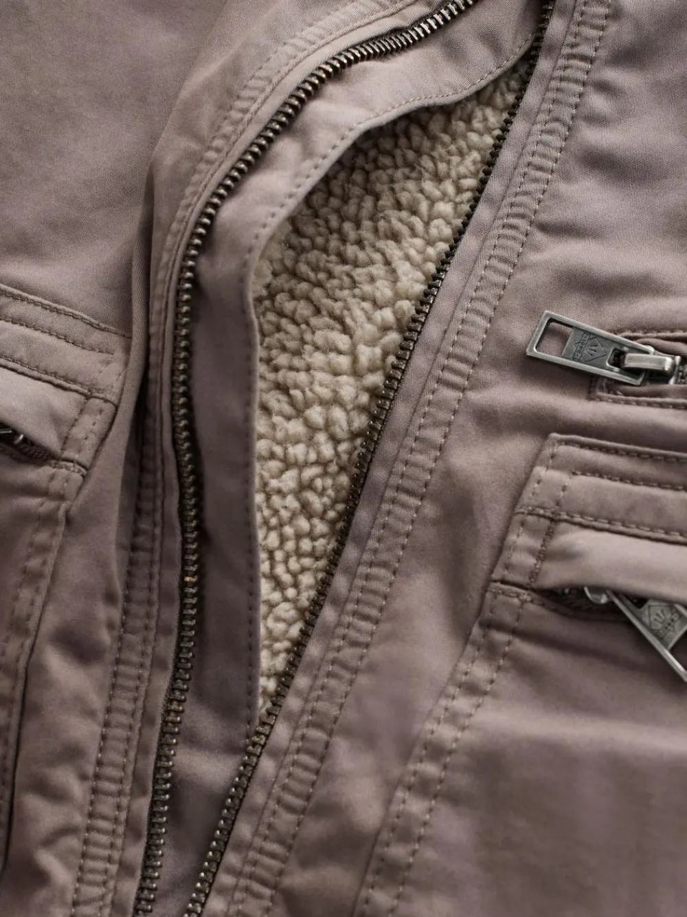 Sale Next Borg Lined Zip Through Funnel Jacket Neutral