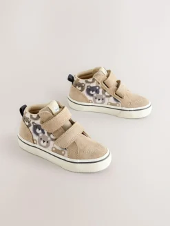 Hot Next Suede Touch Fastening High Top Trainers Neutral Brown Bear Print