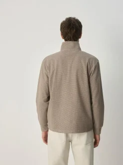 Next Long Sleeve Quarter Zip Jumper Neutral Brown Dogtooth