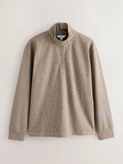 Next Long Sleeve Quarter Zip Jumper Neutral Brown Dogtooth