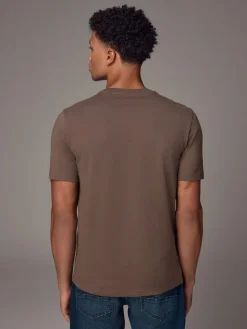 Hot Next Neutral Brown Slim Fit Essential Crew Neck Cotton T-Shirt